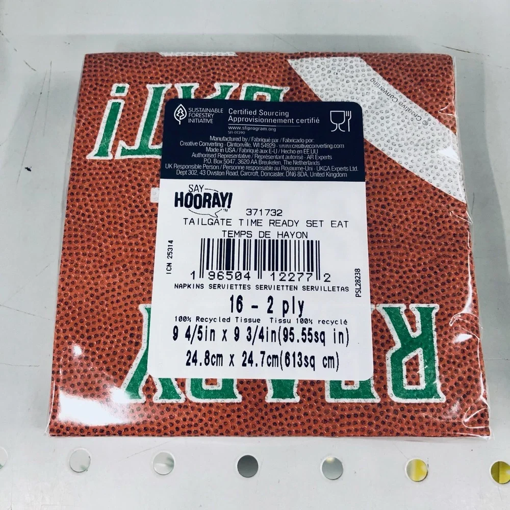 🏈$2🏈 NEW Paper Napkins Football Themed READY SET... EAT 16ct Brown Green